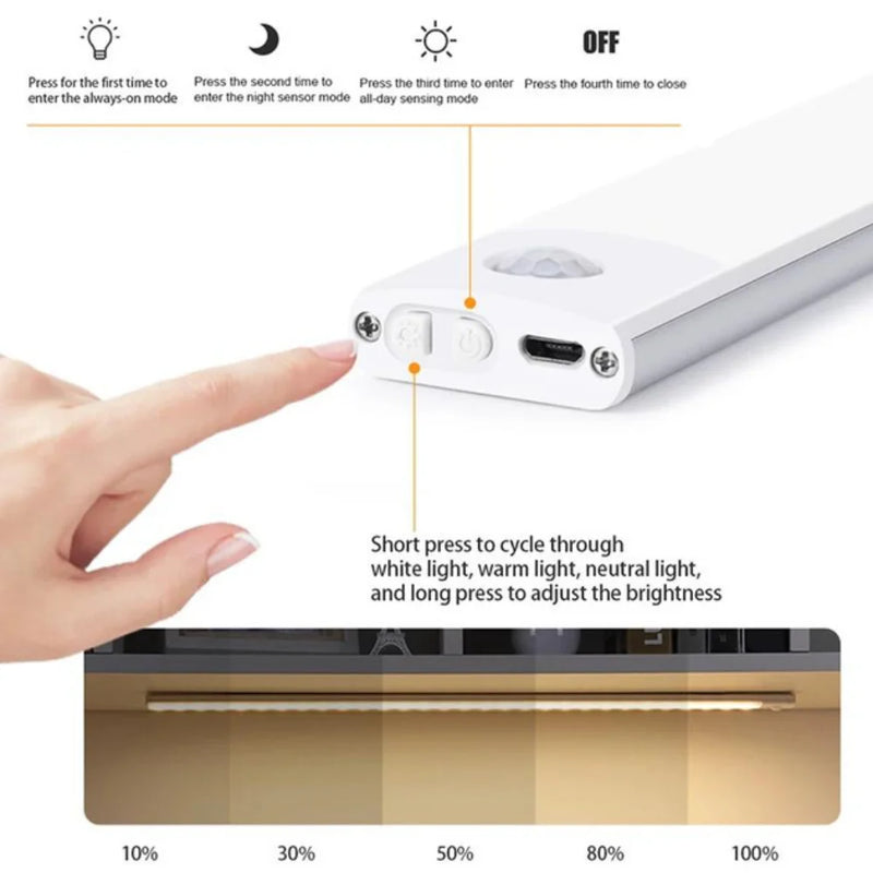 Luz Inteligente Automática com LED Autoadesivo Recarregável; Luz Inteligente L1803 com Sensor de Movimento 40 cm