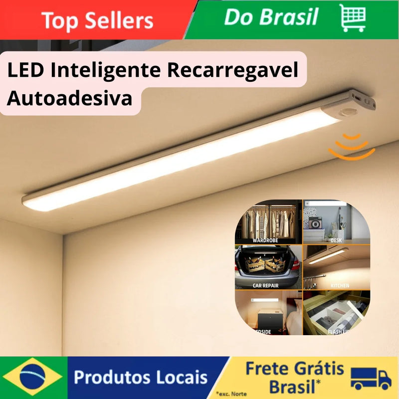 Luz Inteligente Automática com LED Autoadesivo Recarregável; Luz Inteligente L1803 com Sensor de Movimento 40 cm
